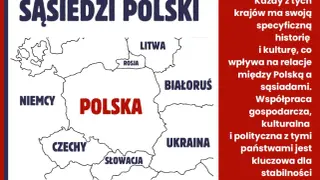 Mapa Polski z sąsiadami: Niemcy, Czechy, Słowacja, Ukraina, Białoruś, Litwa i Rosja. Współpraca z nimi jest kluczowa.