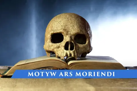 Czaszka na otwartej księdze symbolizuje motyw ars bene moriendi – sztukę dobrego umierania.