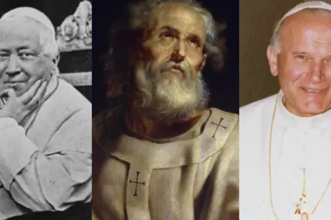 Trzy portrety papieży: Pius IX, św. Piotr i Jan Paweł II. Czy któryś z nich był najdłużej panującym papieżem?