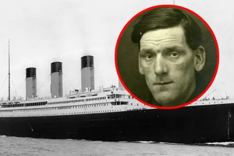 Titanic – prawdziwa historia. Portret mężczyzny na tle majestatycznego statku.