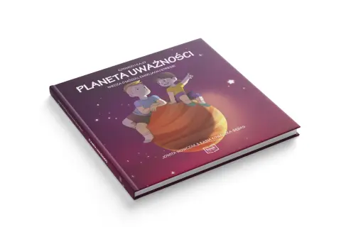 Książka "Planeta Uważności" z ilustracją dzieci na planecie, która symbolizuje gnozę i wiedzę o emocjach.