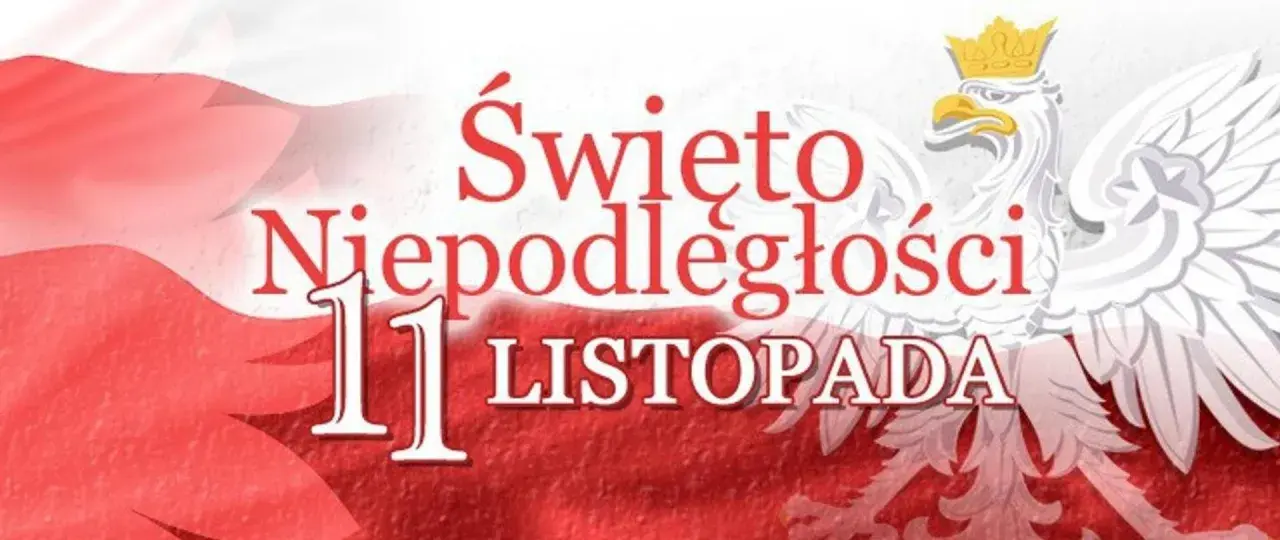 11 Listopada – Święto Niepodległości, dzień, kiedy Polska odzyskała wolność. Biały orzeł w koronie symbolizuje odrodzone państwo.