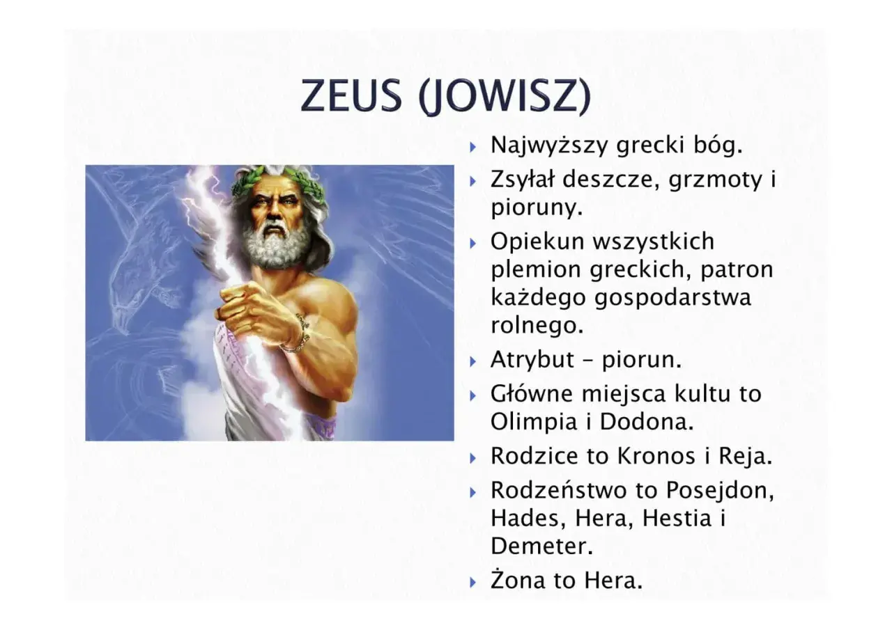 Zeus, władca bogów olimpijskich, z piorunem w dłoni.