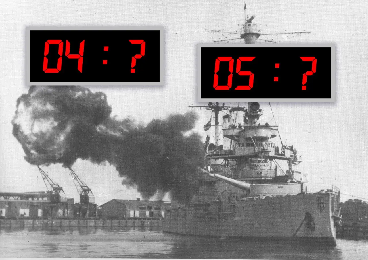 Bitwa morska, dym z dział okrętu. Czas odmierza 04:? i 05:? - czy to moment, kiedy wojna w Polsce się zaczęła?