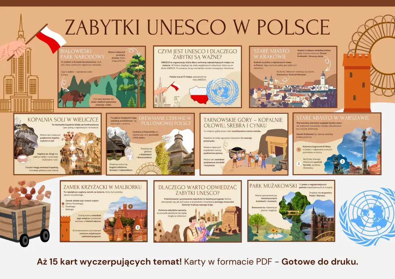 Odkryj polskie obiekty UNESCO: od Puszczy Białowieskiej po kopalnie w Wieliczce i Tarnowskich Górach. Poznaj historię zamków i miast.