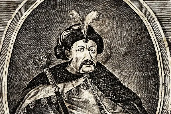 Portret Bohdana Chmielnickiego, hetmana, który odegrał kluczową rolę w walce o niepodległość, przypominając o tym, w którym roku powstało państwo ukraińskie.